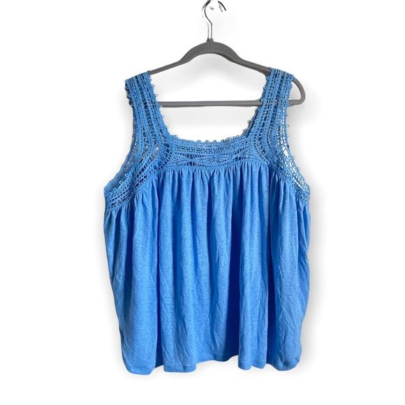 GAP Tops - GAP Linen Blend Blue Crochet Tank Top XL